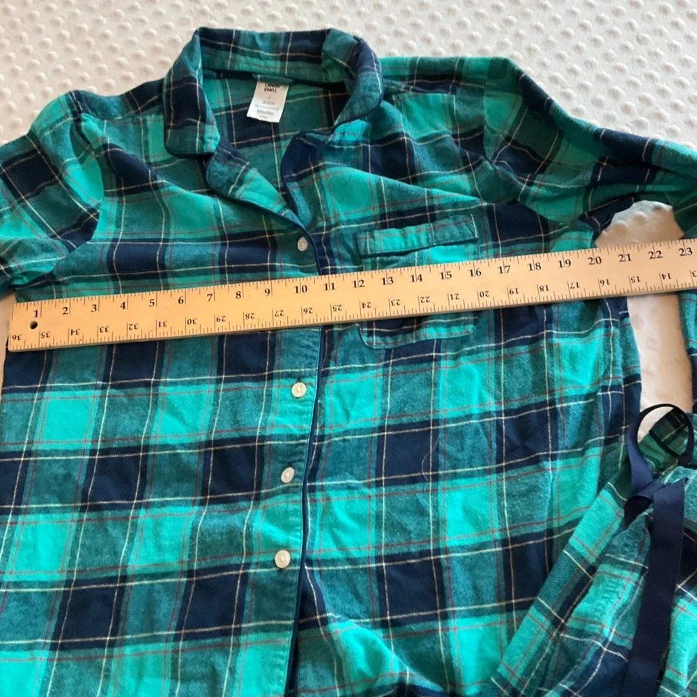 Lands End Plaid Flannel Pajama Set Long Sleeve Button‎ Up Pants Women's L